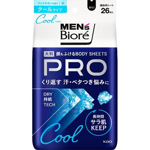 Kao Men Biore กระดาษเช็ดหน้าและตัว PRO Cool Ice Soap 26 แผ่น